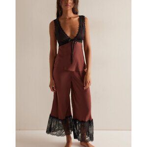 Free People Brown and Black Lace Pajama Set